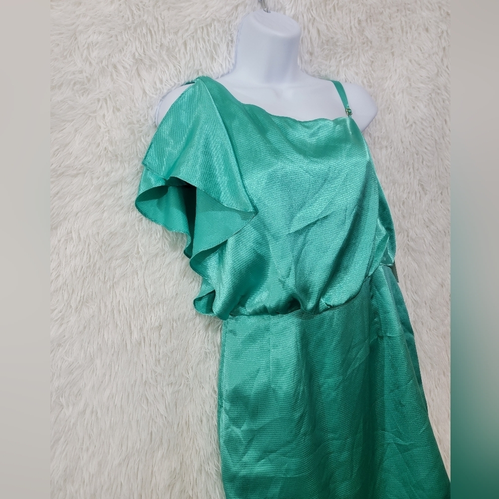 Calvin Klein One-Shoulder Spearmint Green Dress Size 8 - Picture 4 of 10